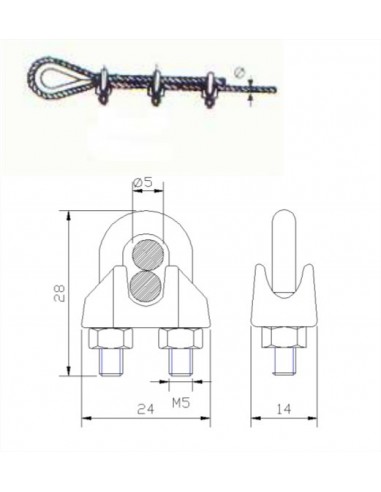 PERRILLO SUJETA CABLES GALVANIZADO 1/4 Ø6MM DIN 741