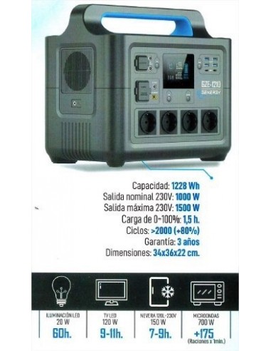 Generador eléctrico solar con carga ultrarápida portable 1500 W GZE-1210  Genergy