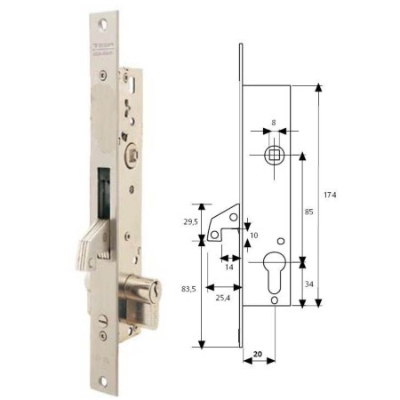 CERRADURA EMBUTIR TESA 2241/20/3NI SOLO GANCHO